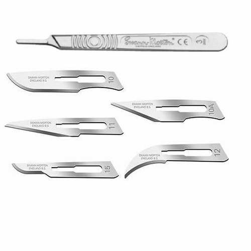 Scalpel Handle No 3 plus 1 blade of each shape: 10 10A 11 12 and 15